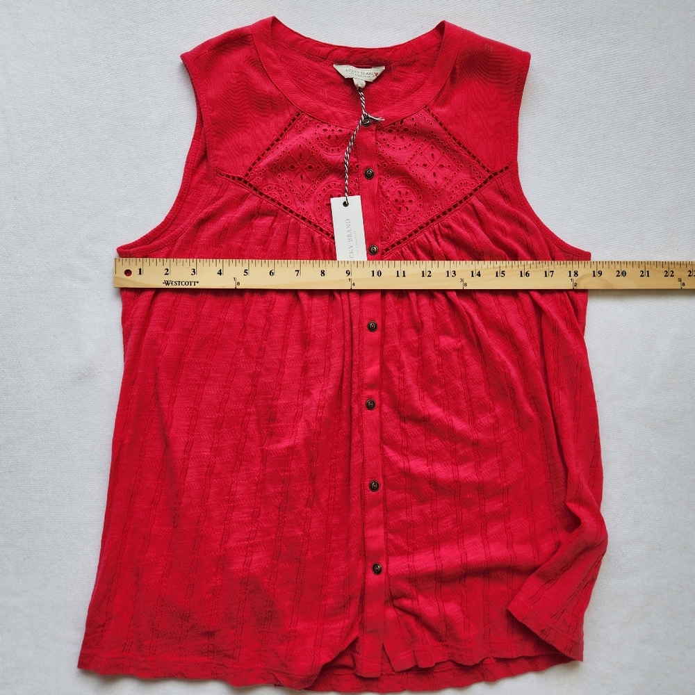 Lucky Brand Eyelet Yoke Tank Sleeveless Top Boho feminine Girly Cute Pink Medium - Picture 11 of 12